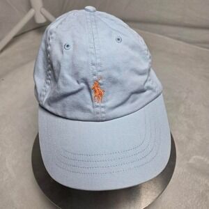 VINTAGE POLO RALPH LAUREN Light Blue Hat With Orange PONY Strapback